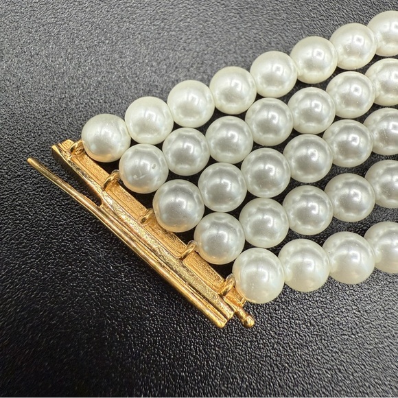 Multi-Strand Faux Pearl Choker with Rhinestone Accents - Wedding Necklace - Picture 5 of 15